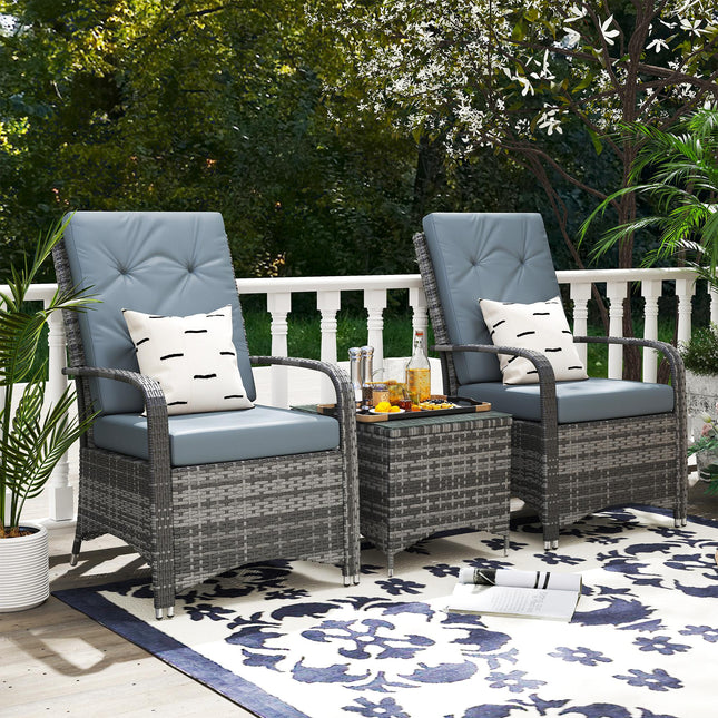 Rattan 2-Seater Garden Sofa Bistro Set with Table and Cover - Grey