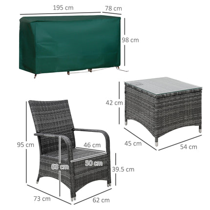Rattan 2-Seater Garden Sofa Bistro Set with Table and Cover - Grey