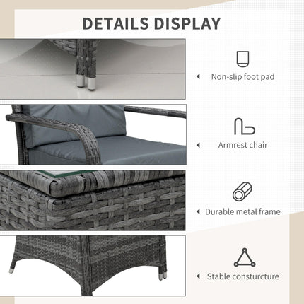 Rattan 2-Seater Garden Sofa Bistro Set with Table and Cover - Grey