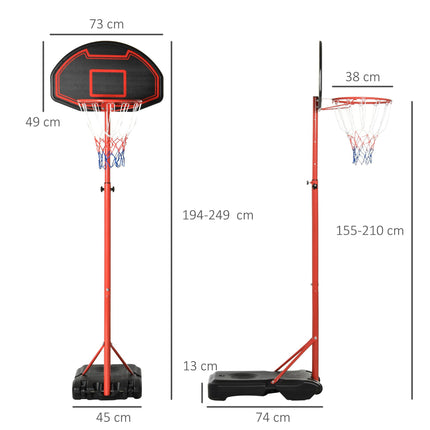 Adjustable Steel Frame Basketball Hoop Stand - Black/Red