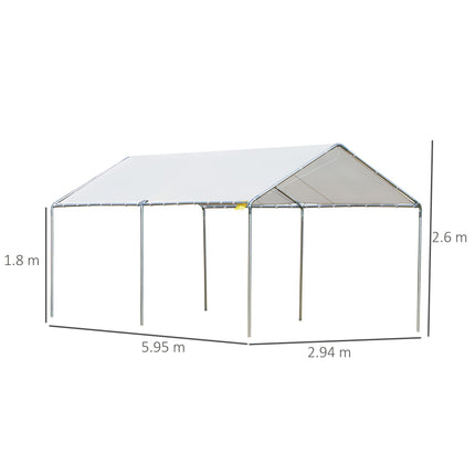 Heavy Duty 3x6m Galvanised Steel Carport Shelter with Waterproof Canopy - White