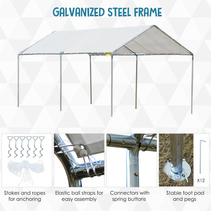 Heavy Duty 3x6m Galvanised Steel Carport Shelter with Waterproof Canopy - White