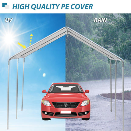 Heavy Duty 3x6m Galvanised Steel Carport Shelter with Waterproof Canopy - White