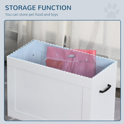 Raised Dog Bowls with Storage and Two Stainless Steel Bowls Elevated Base - White