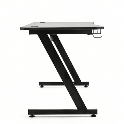 Gaming Desk with Steel Frame, Cup Holder, Headphone Hook, Adjustable Feet & Cable Organiser - Black