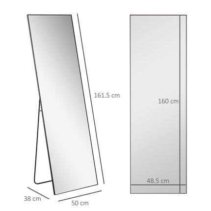Full Length Aluminum Alloy Dressing Mirror Floor Standing or Wall Hanging - Black