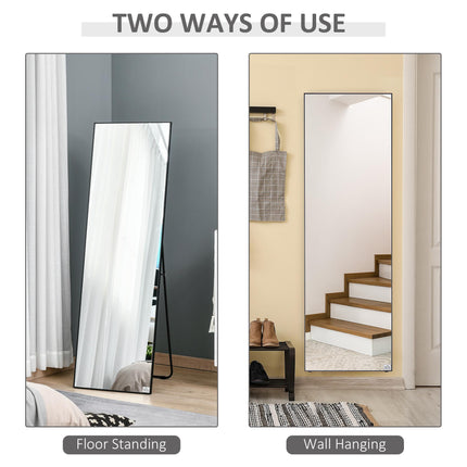 Full Length Aluminum Alloy Dressing Mirror Floor Standing or Wall Hanging - Black