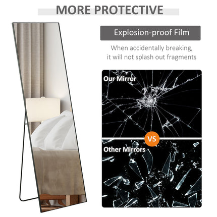 Full Length Aluminum Alloy Dressing Mirror Floor Standing or Wall Hanging - Black