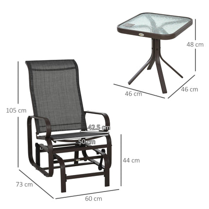 3 Piece Outdoor Swing Chair and Tea Table Set with Smooth Gliding - Black