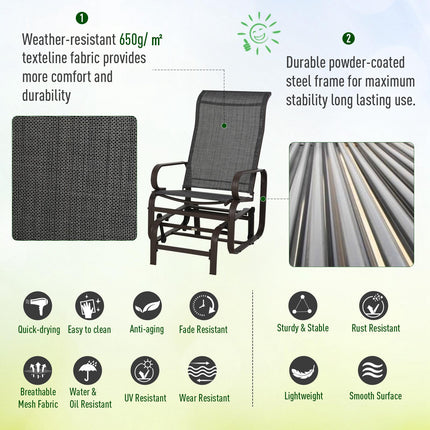 3 Piece Outdoor Swing Chair and Tea Table Set with Smooth Gliding - Black