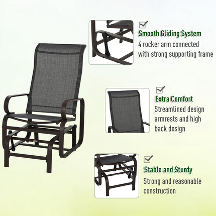 3 Piece Outdoor Swing Chair and Tea Table Set with Smooth Gliding - Black