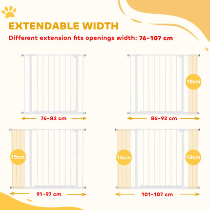 Pressure Fitted Extendable Pet Dog Safety Gate 72-107cm Wide - White