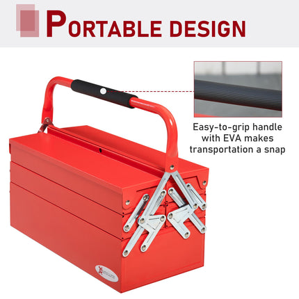 Professional 3 Tier 5 Tray Metal Cantilever Toolbox 45x22.5x34.5cm - Red
