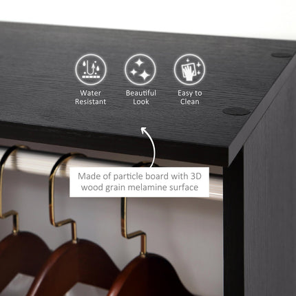 Double Open Wardrobe with 3 Shelves and Wheels - Black