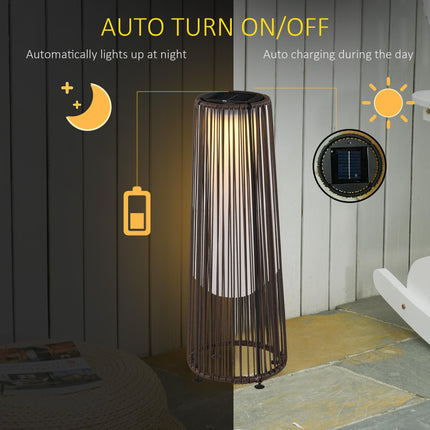 Set of 2 Solar Powered PE Rattan Lanterns with Auto On/Off - Brown