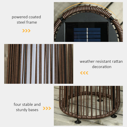 Set of 2 Solar Powered PE Rattan Lanterns with Auto On/Off - Brown