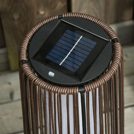 Set of 2 Solar Powered PE Rattan Lanterns with Auto On/Off - Brown
