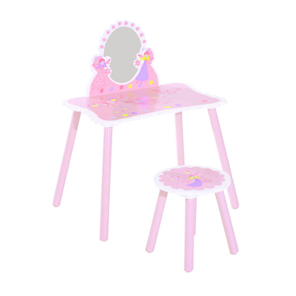Wooden Kids Dressing Table and Stool Set 2 Piece - Pink