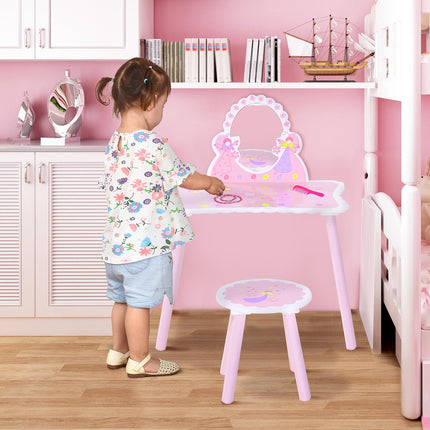 Wooden Kids Dressing Table and Stool Set 2 Piece - Pink
