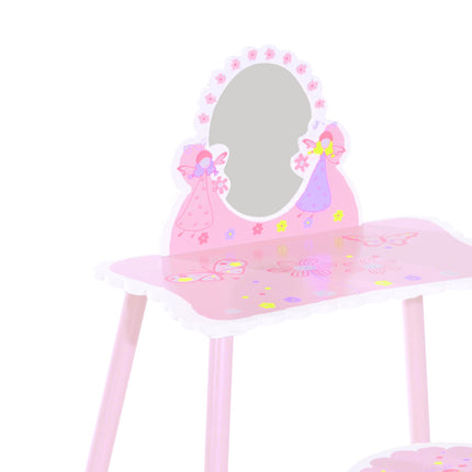 Wooden Kids Dressing Table and Stool Set 2 Piece - Pink