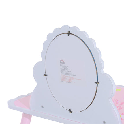 Wooden Kids Dressing Table and Stool Set 2 Piece - Pink