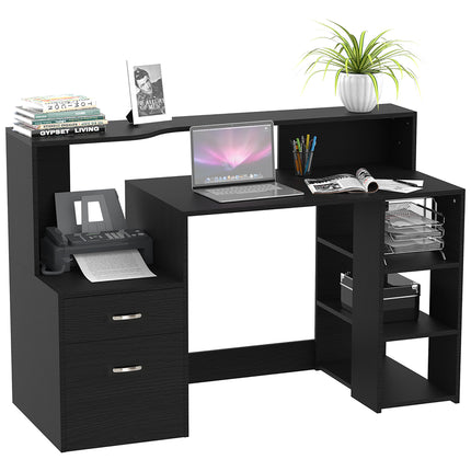 Modern Computer Desk with Storage Drawers, Shelves & Printer Rack PC Table - Black