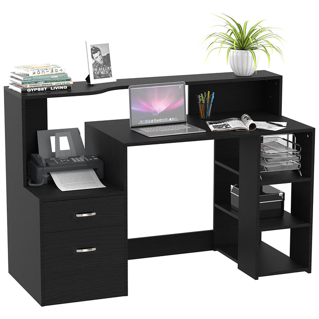 Modern Computer Desk with Storage Drawers, Shelves & Printer Rack PC Table - Black