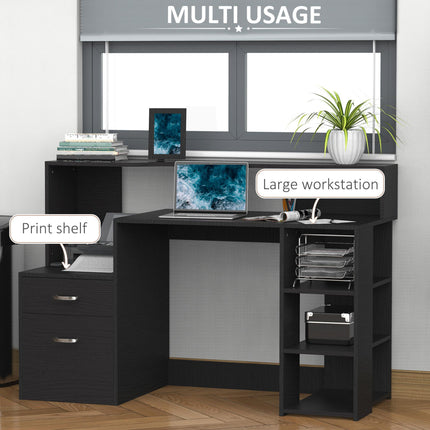 Modern Computer Desk with Storage Drawers, Shelves & Printer Rack PC Table - Black