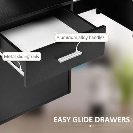 Modern Computer Desk with Storage Drawers, Shelves & Printer Rack PC Table - Black