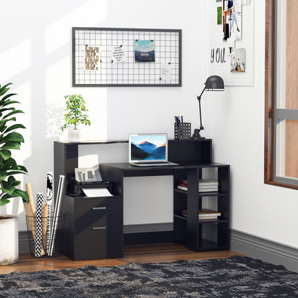 Modern Computer Desk with Storage Drawers, Shelves & Printer Rack PC Table - Black