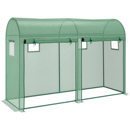 Tomato Growth Greenhouse with Double Doors & 4 Windows, Steel Frame, PE Cover 3L x 1W x 2H m - Green