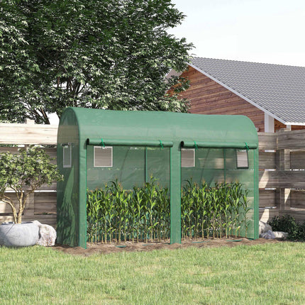 Tomato Growth Greenhouse with Double Doors & 4 Windows, Steel Frame, PE Cover 3L x 1W x 2H m - Green