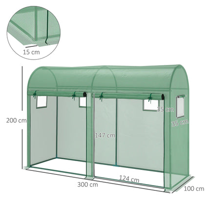 Tomato Growth Greenhouse with Double Doors & 4 Windows, Steel Frame, PE Cover 3L x 1W x 2H m - Green