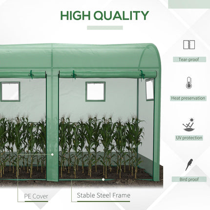 Tomato Growth Greenhouse with Double Doors & 4 Windows, Steel Frame, PE Cover 3L x 1W x 2H m - Green