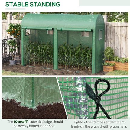 Tomato Growth Greenhouse with Double Doors & 4 Windows, Steel Frame, PE Cover 3L x 1W x 2H m - Green