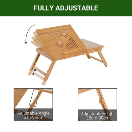 Foldable Portable Bamboo Laptop Desk with Drawer - Bamboo