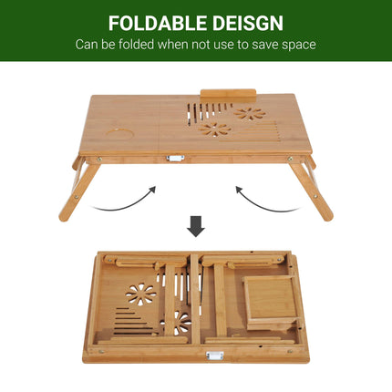 Foldable Portable Bamboo Laptop Desk with Drawer - Bamboo