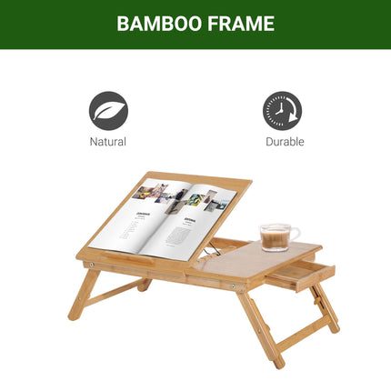 Foldable Portable Bamboo Laptop Desk with Drawer - Bamboo