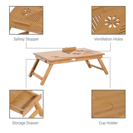 Foldable Portable Bamboo Laptop Desk with Drawer - Bamboo
