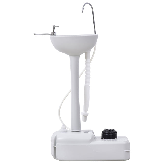 HDPE Outdoor Portable Handwash Sink with Foot Pump and Towel Holder - White