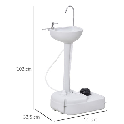 HDPE Outdoor Portable Handwash Sink with Foot Pump and Towel Holder - White
