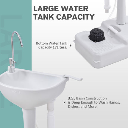 HDPE Outdoor Portable Handwash Sink with Foot Pump and Towel Holder - White