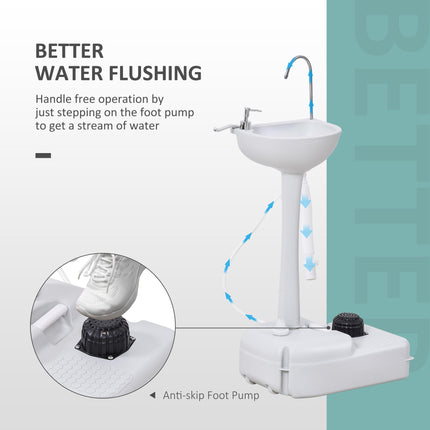 HDPE Outdoor Portable Handwash Sink with Foot Pump and Towel Holder - White
