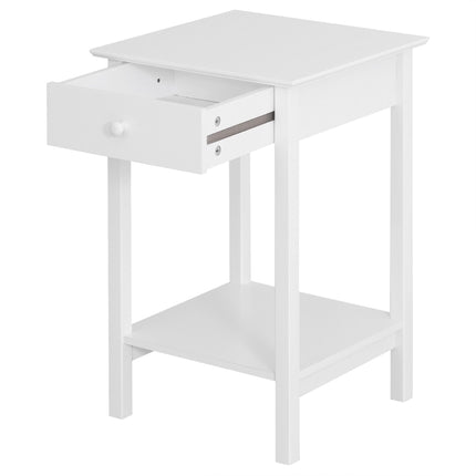 Wooden Bedside Table Cabinet with Drawer - White