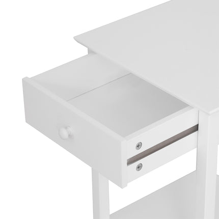 Wooden Bedside Table Cabinet with Drawer - White