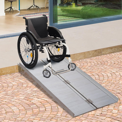 4ft Folding Aluminum Wheelchair Ramp with 270kg Capacity Portable Mobility Aid - Silver