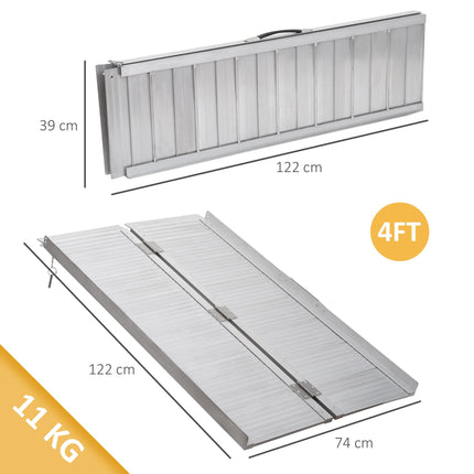 4ft Folding Aluminum Wheelchair Ramp with 270kg Capacity Portable Mobility Aid - Silver