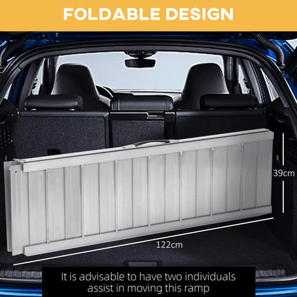 4ft Folding Aluminum Wheelchair Ramp with 270kg Capacity Portable Mobility Aid - Silver