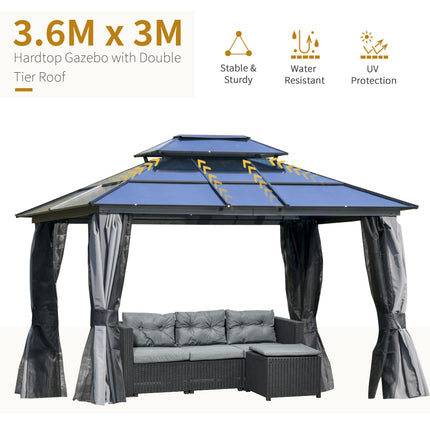 Outdoor 3.6 x 3(m) Gazebo Cabana w/ Steel Frame & Net Sidewalls for Privacy