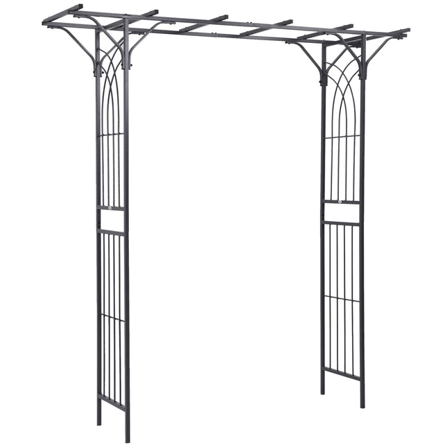 210cm Decorative Metal Garden Trellis Arch with Durable Steel Tubing & Elegant Scrollwork, Great for Weddings, Dark Gre